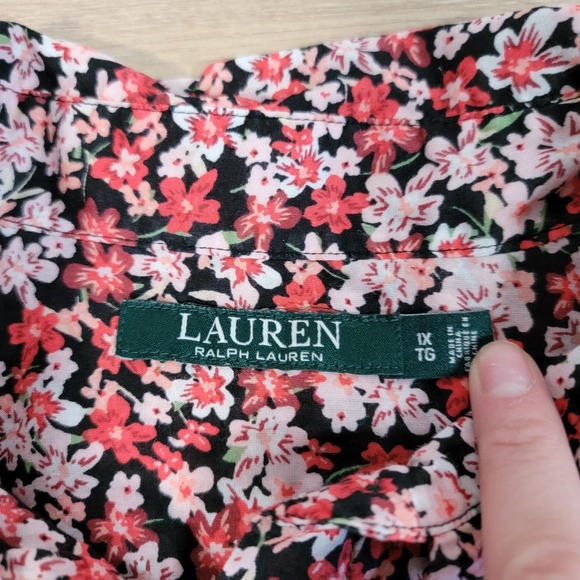 Ralph Lauren LRL Plus Size 1X Ditzy Floral Button Up Girly Professional Work Top - Picture 5 of 8
